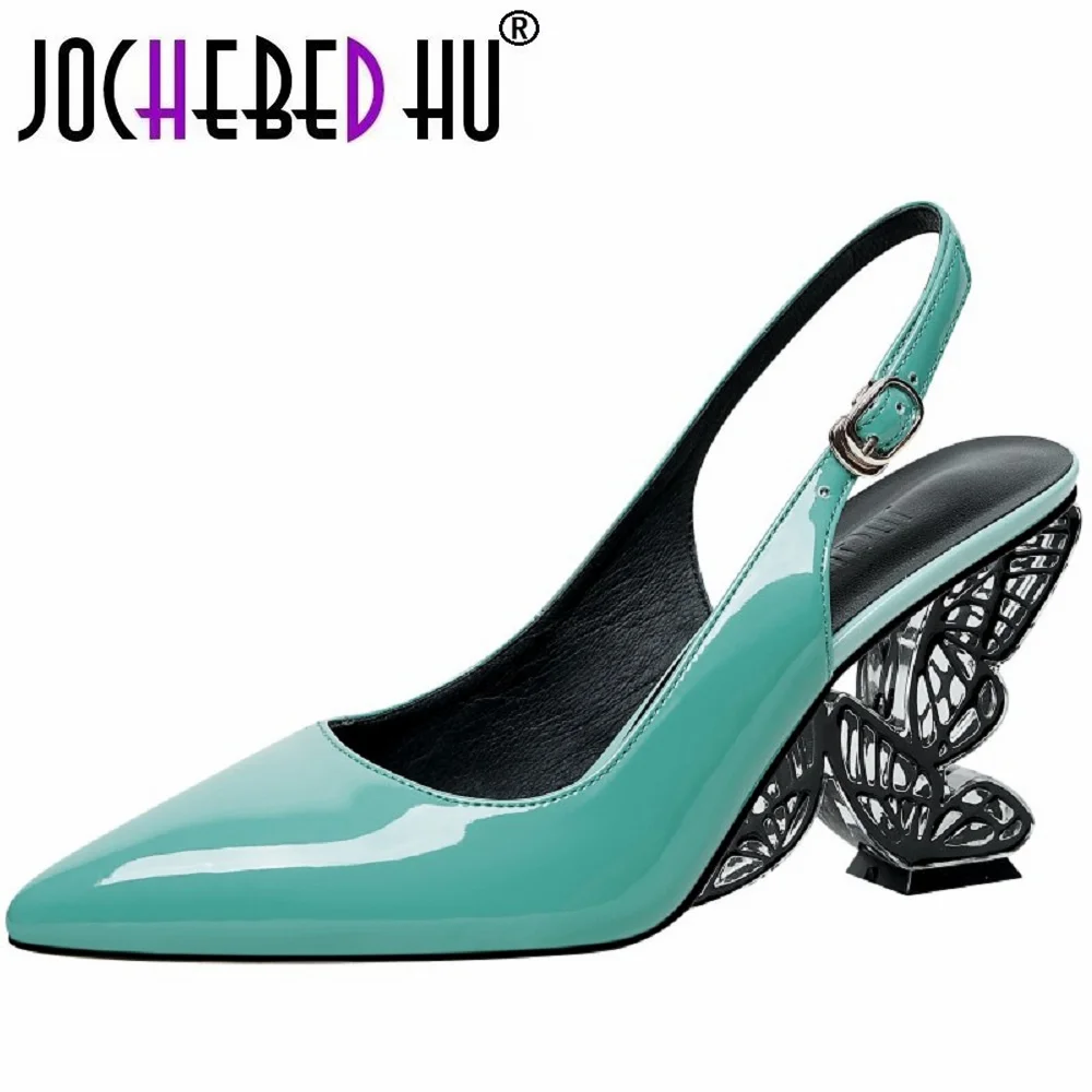 

【JOCHEBED HU】2024 New Butterfly Heel Women Pumps Genuine Leather Pointed Toe Strange High Heels Gladiator Prom Dress Shoe 33-44