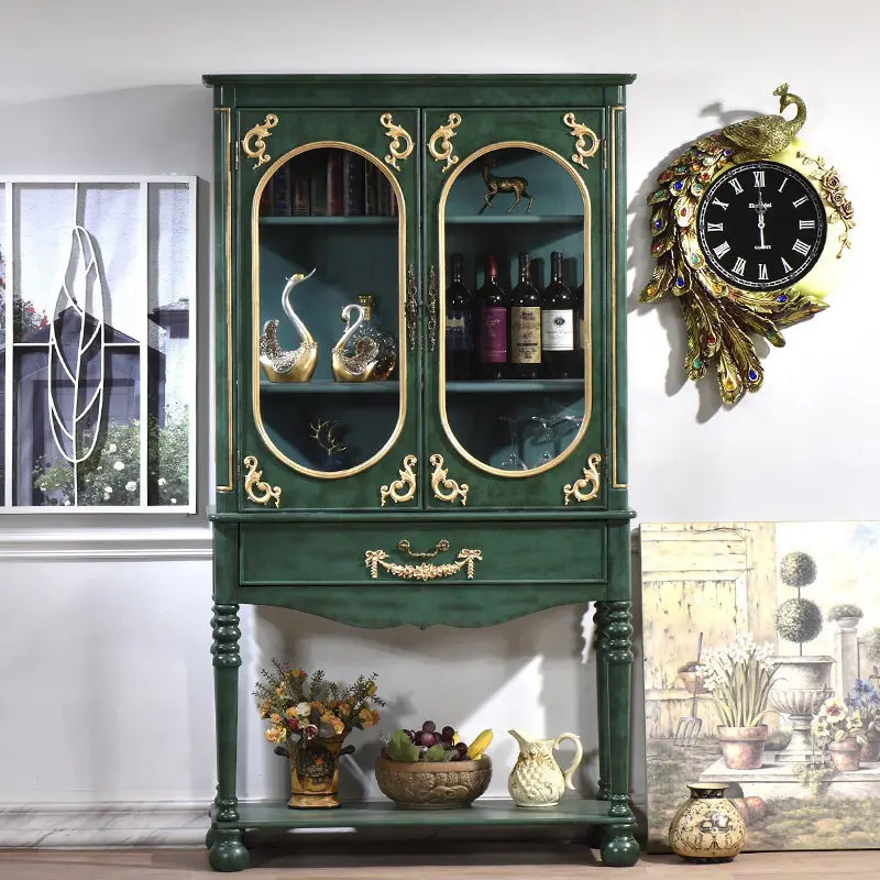 CX American solid wood dining side wine cabinet green living room kitchen storage retro furniture two-door storage cabinet