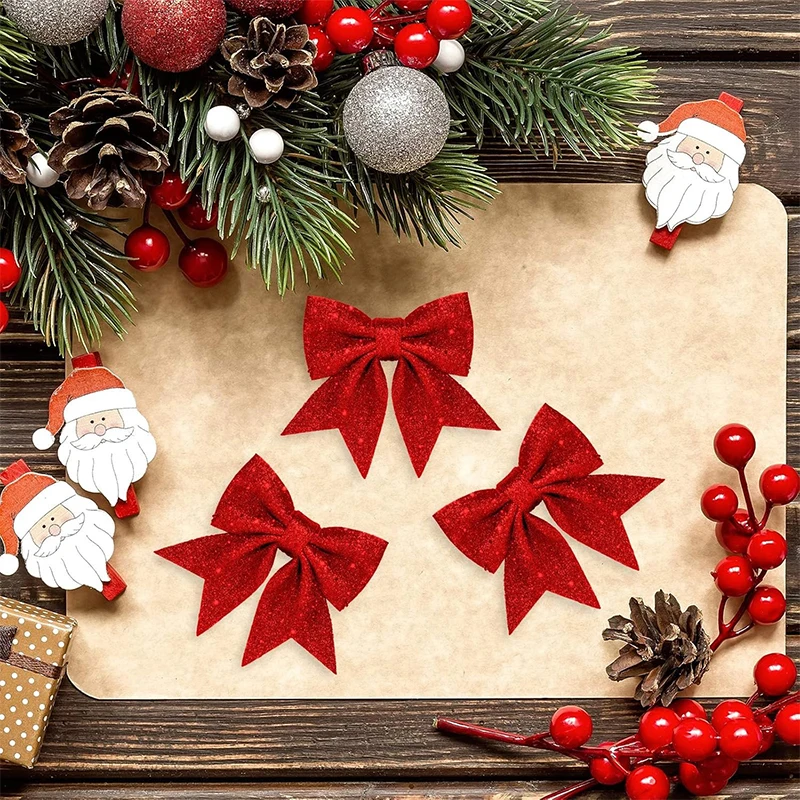 12Pcs Bows Christmas Decoration Xmas Tree Bowknot Ornaments for Home Room Decor Happy New Year Navidad 2026 Gifts Accessories view 2
