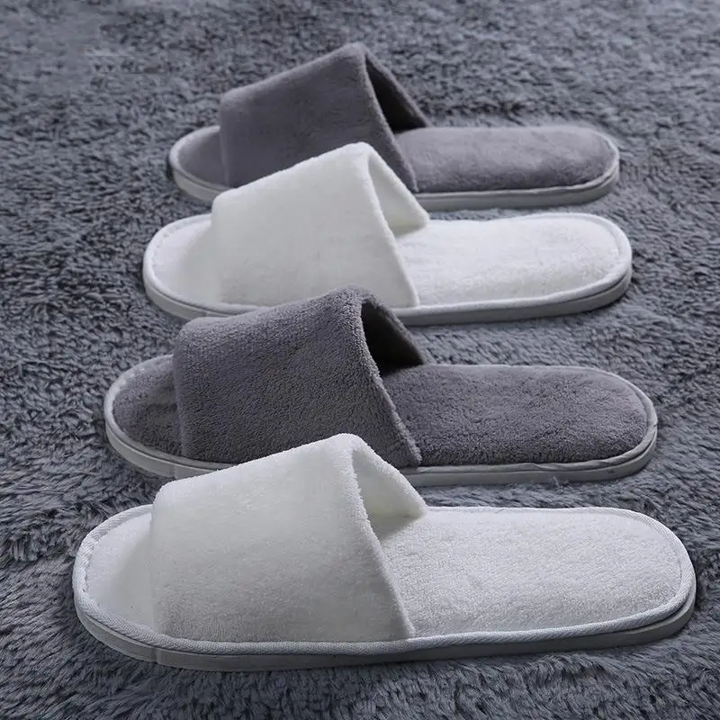 

Women Men Furry Slippers Non-Slip Open Toe Indoor Flats Floor Shoes Cotton Hotel Disposable Slippers Winter Couple Home shoes