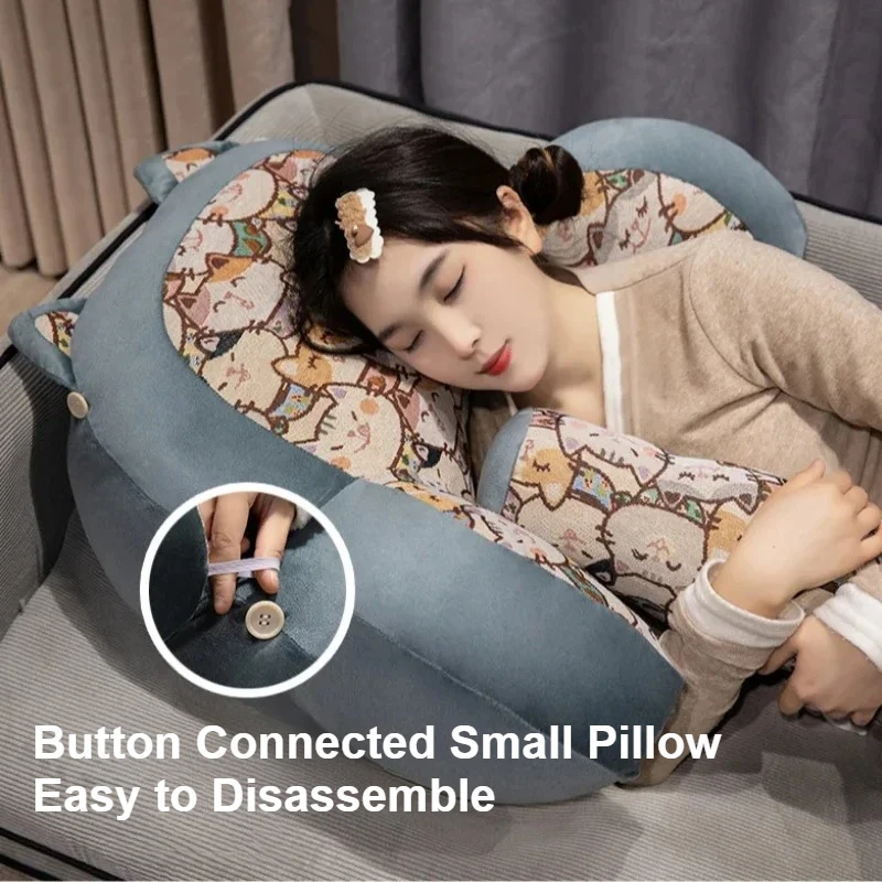 Reading Back Support Pillow Ergonomic Removable Washable Bed Backrest Cute Cushion Cartoon Print Pillow for Gaming Sofa Bed Use