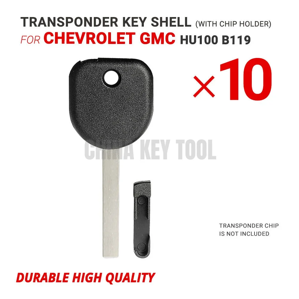 10X Transponder Key Shell For Chevrolet, For GMC With Blade HU100 B119 W/Chip Holder