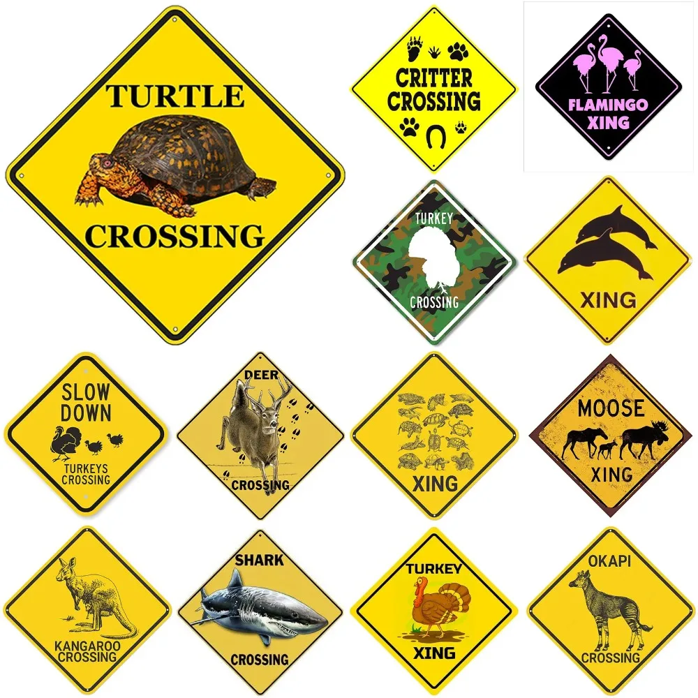 Schild „Schildkrötenüberquerung“, Aluminium, schwarz auf gelb, reflektierendes Metallblech, wetterfeste Wanddekoration für den Außenbereich