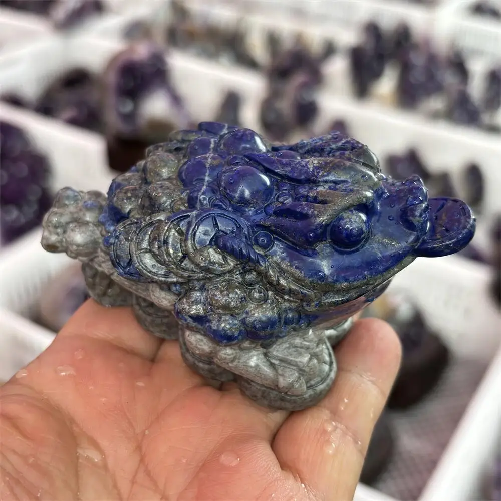 Natural Quartz Lapis Lazuli Money Jin Chan Carving Reiki Healing Stone Fengshui Decorative Animal for Holiday Crafts & Gifts