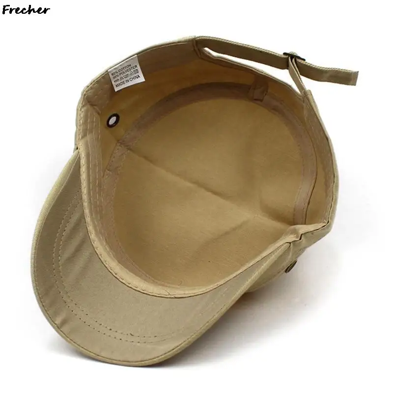 Metal Button Military Hats Summer Autumn Casual Cadet Hat Washed Cotton Flat Top Caps Retro Army Cap Men Outdoor Casquette Visor