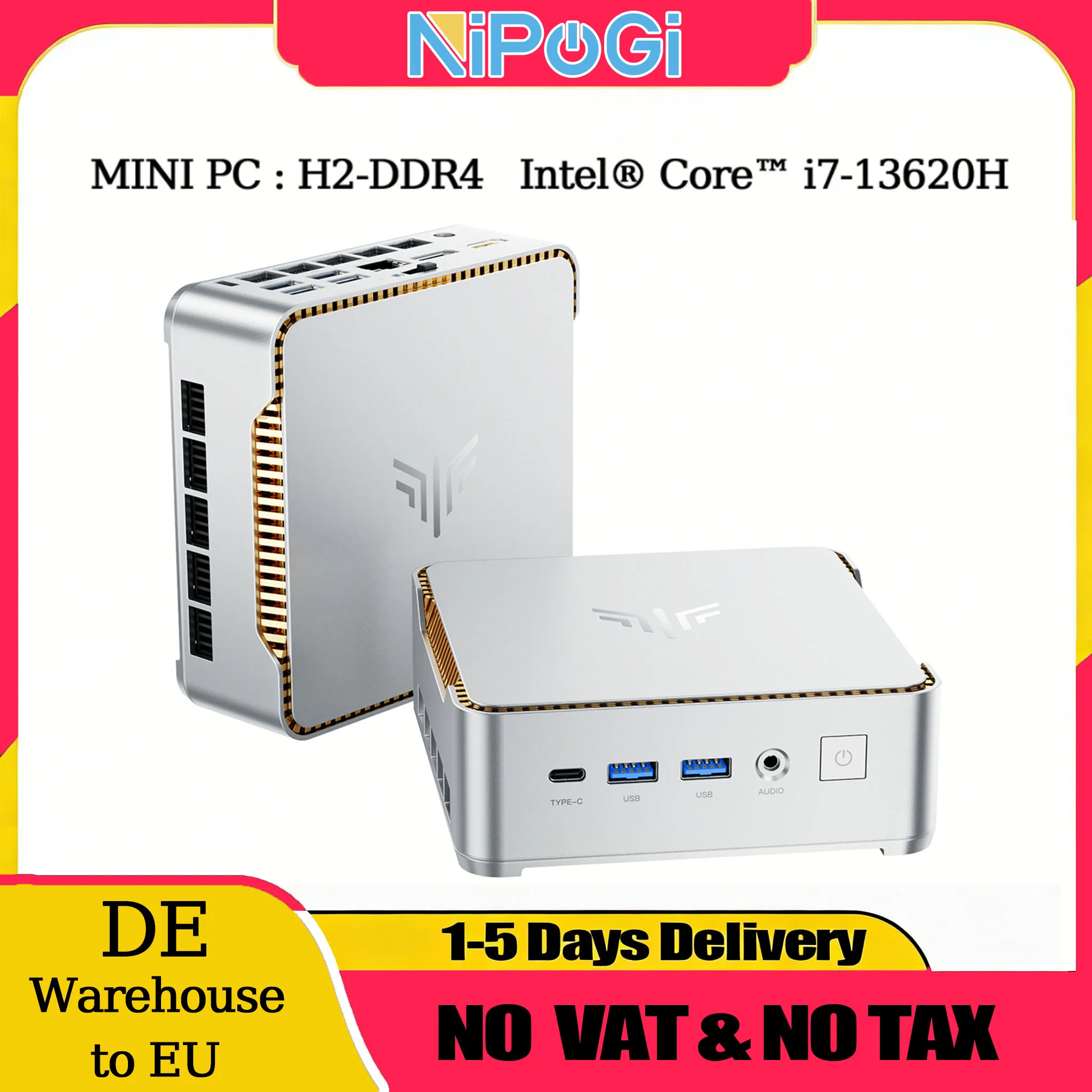 NiPoGi H2 Mini-PC Intel Core i7-13620H Mini-Computer 32GB DDR4 1TB SSD Mini-Desktop-Computer W-11 Pro Triple 4K Display