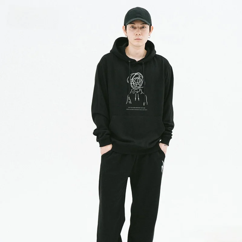 

Loose Casual Cotton Sweatshirt Spring New Style College Style Simple Line Doodle Hoodie Youthful Vitality Spring Autumn Winter