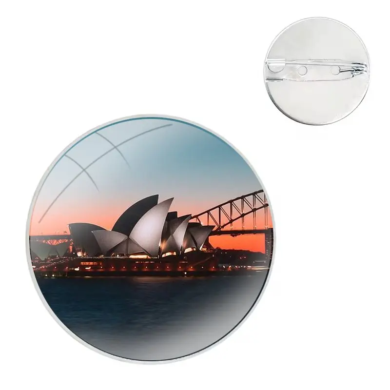 beautiful sydney opera house Glass Dome Brooches Badge Pins For Clothes Hat Shirt Lapel Bag