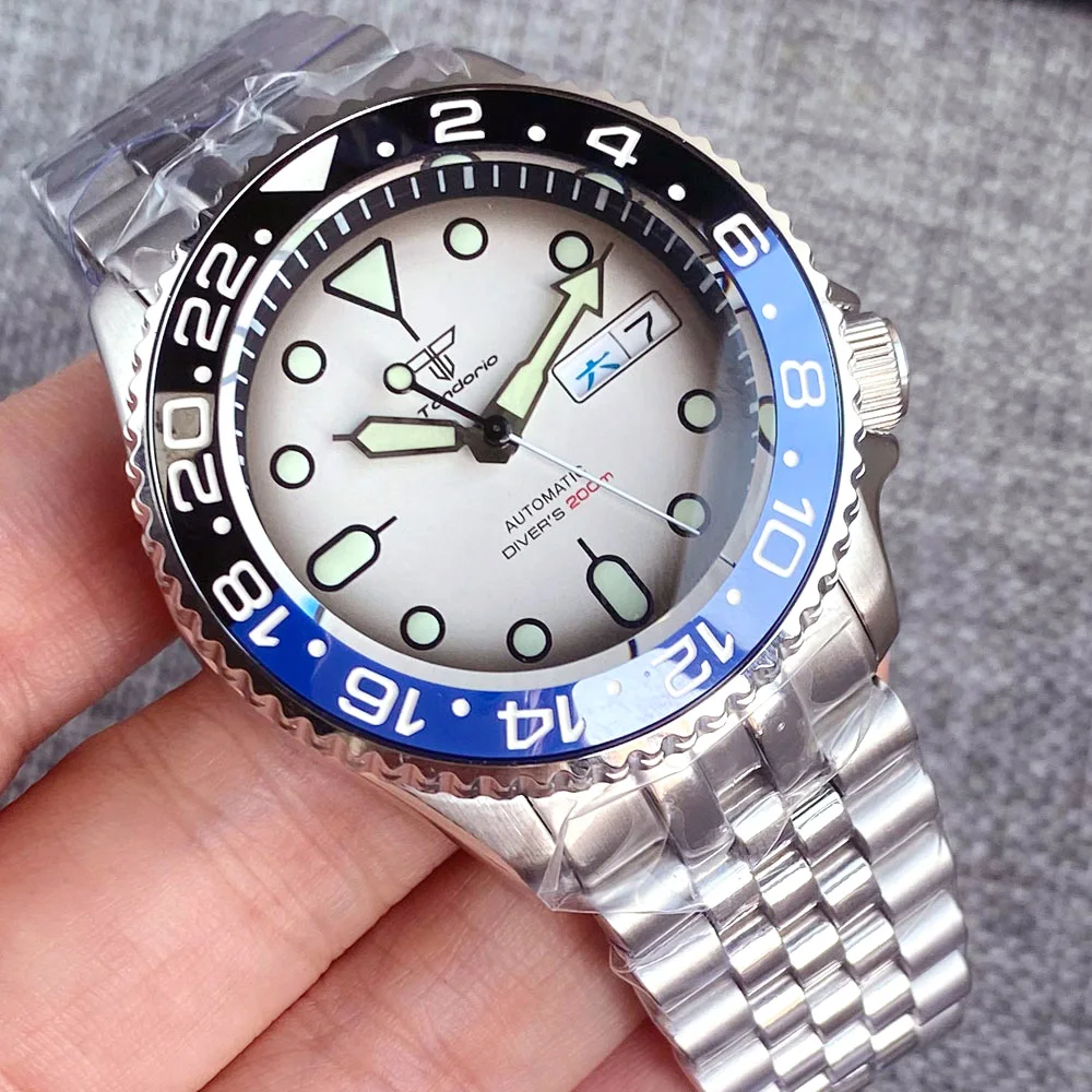 Domed Sapphire Glass SKX Mod Mechanical Steel Watch Men S NH36 Movt Ceramic Insert White SUB Dial 200m Diver Clock 3.8 Crown