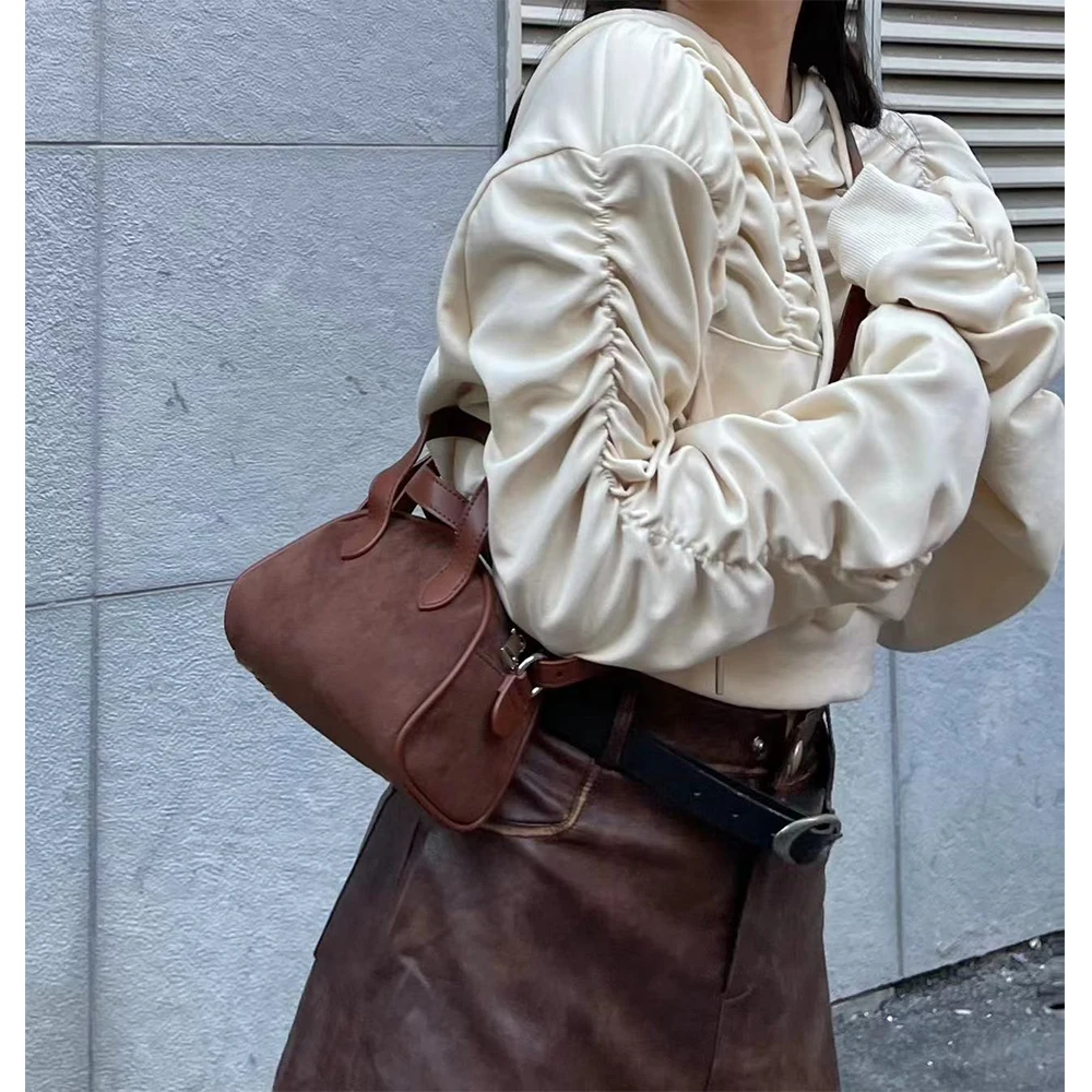 Women\'s Vintage Boston Bag Solid Suede Casual Handbags Large Capcity Casual Commute Shoulder Pack Fashion Crossbody Bags