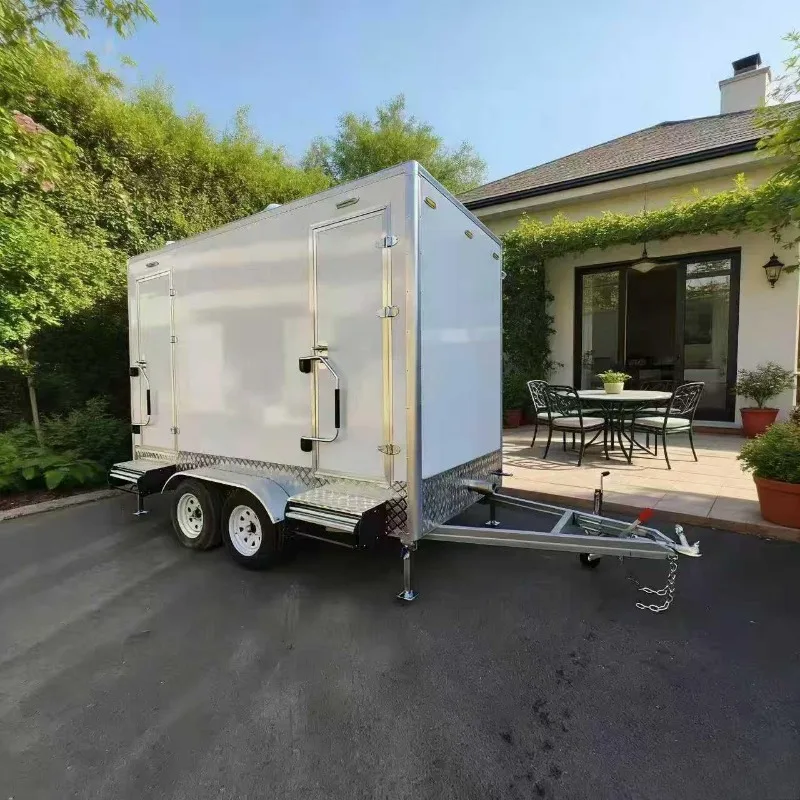 Luxury Portable Toilet Trailer ADA, Shower Restroom with Heat Air Conditioner, for Construction Events Outdoor Use
