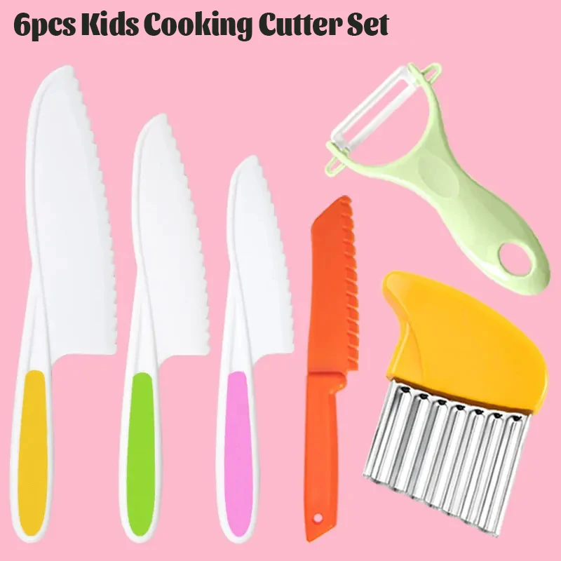 6pcs Montessori Kitchen Tools for Toddlers Kids Cooking Cutter Set Plastic Fruit Knives Children DIY Peeler Kitchen Accessories