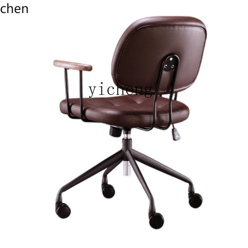 YFY Computer Chair Simple Home Comfortable Stool Study and Bedroom Swivel Chair Light Luxury Backrest Leather Desk Chair Office