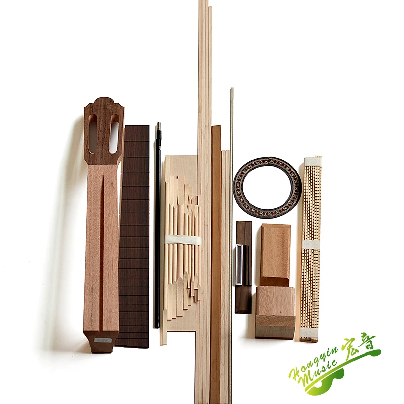 Classical guitar DIY Kit material accessories set solide back side,Spruce solid top board wood,Ebony Bridge Fingerboard