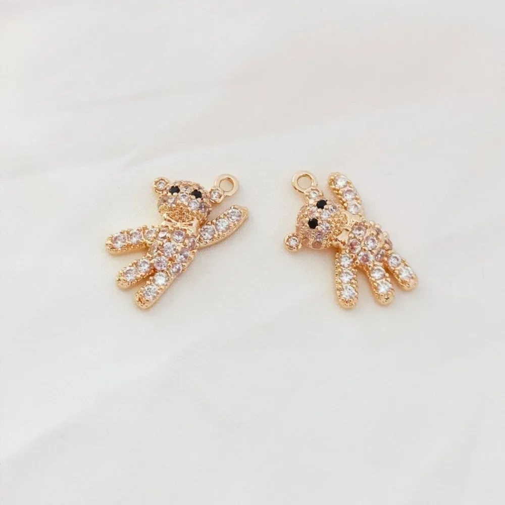 Accesorios chapados en oro 14, colgante de oso lindo de circón, pendientes, pulsera, colgante de collar, accesorios hechos a mano DIY