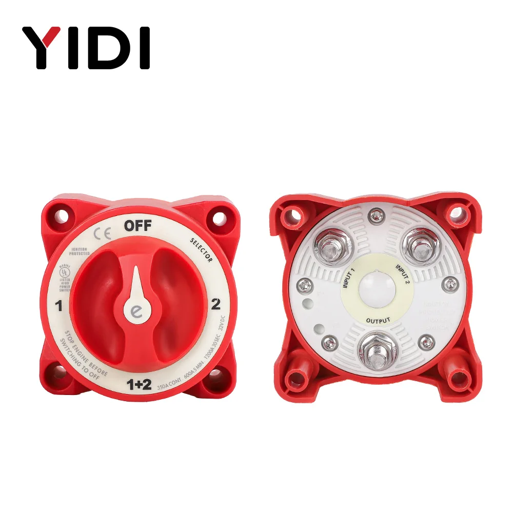 YIDI 350A 32V 4 Position Dual Battery Selector Switch Waterproof Marine Boat RV Disconnect Isolator Cut Off Switch Red Black