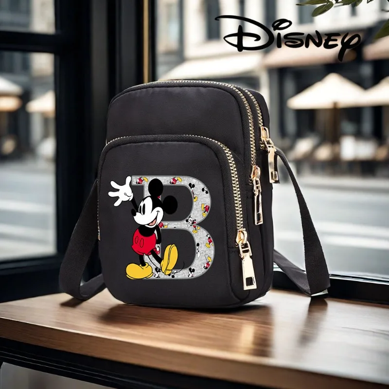 Bolsa tiracolo Disney-Mickey Mouse para mulher, A-Z, 26 letras inglesas, bolsa fofa, pendular, casual, faculdade, estudante, tendência da moda