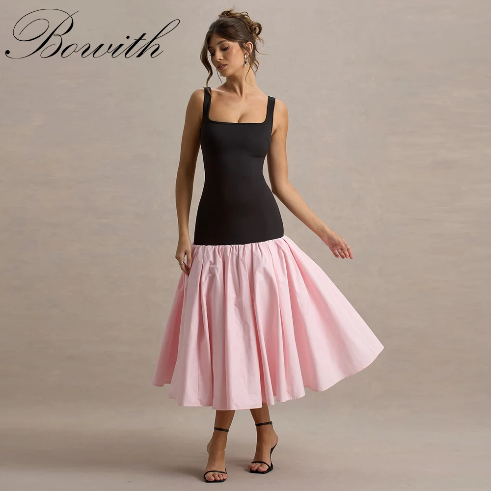 

Bowith Prom Dresses 2025 Square Collar Sleeveless Black and Pink Women's Party Dresses Customized Elegant Evening Dresses