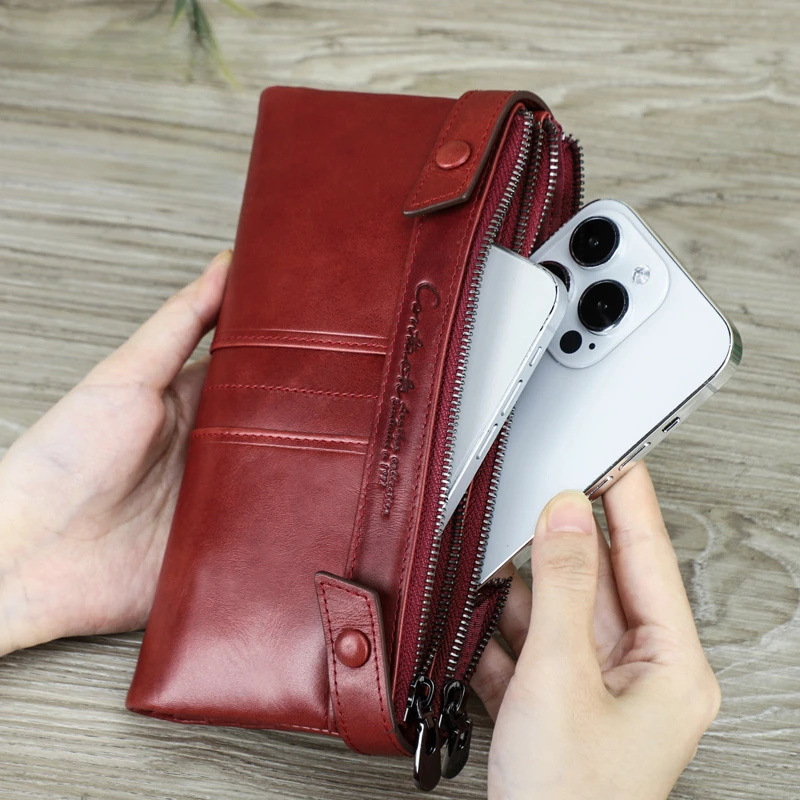 

New RFID anti-theft brush, fashionable cowhide women's wallet, long zipper, women's handbag in stock