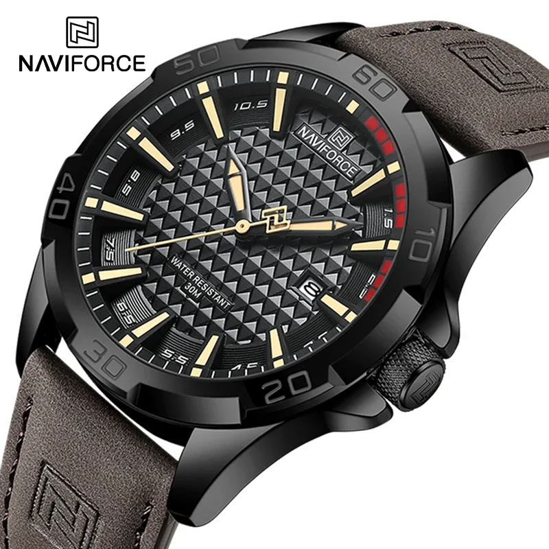 2024ใหม่นาฬิกาข้อมือ Naviforce สำหรับผู้ชายกีฬาลำลองทหารควอตซ์ปฏิทินนาฬิกาข้อมือสำหรับผู้ชายกันน้ำหนังผู้ชาย relogio masculino