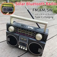 AM FM SW Multi Band Solar Charging Radio Desktop Radio HIFI Stereo Portable Vintage Wireless Bluetooth Speaker Supports TF Card