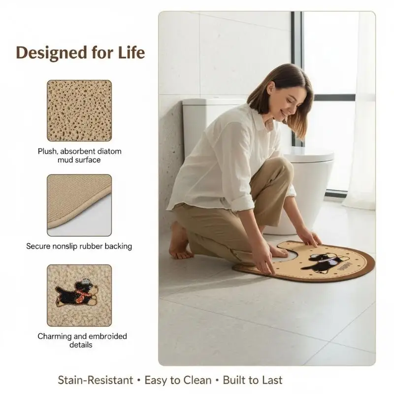 [L] Cute Puppy Print Bath Mat Non Slip Backing Water Absorbent For Bathroom DecorSports And Entertainment Store