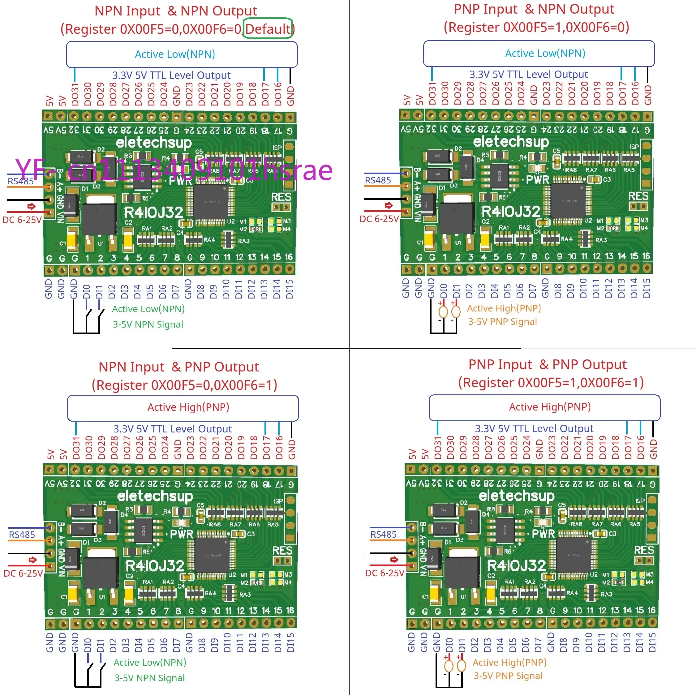 R4IOJ32 32CH RS485 Modbus RTU IO Expansion Board 5V/12V/24V