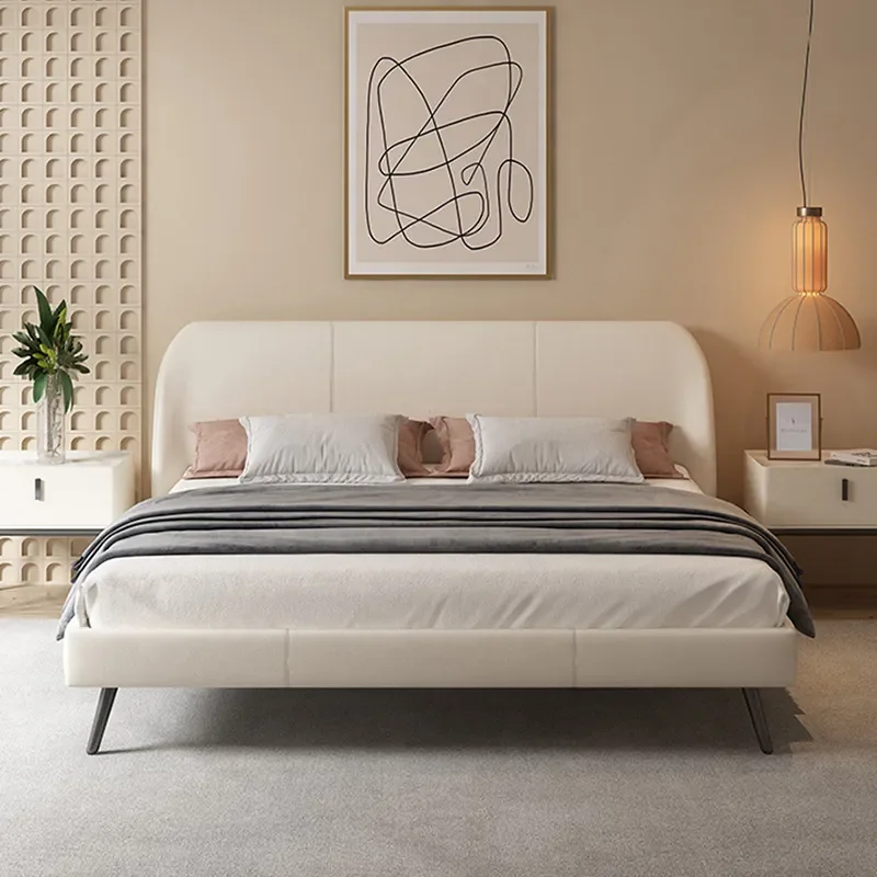 for Hyacinth Leather Bed Modern Simple Light Luxury Master Bedroom High Foot Flush Edge Solid Wood Frame Art Leather Bed