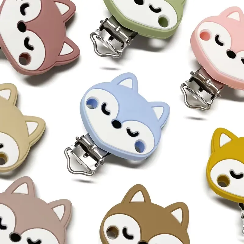 1pcs food grade cute fox Silicone clip Focal Beads DIY Pacifier Chain Clips Toy Jewelry Accessories