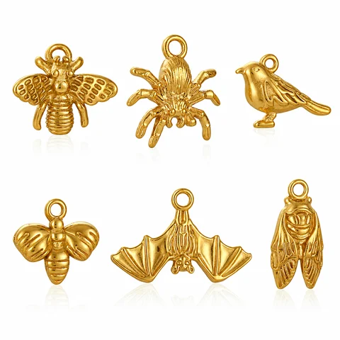 3Pcs Bee/Spider/Flying Bat Charms Stainless Steel Insect Gothic Moth Pendants DIY Necklace Bracelet Jewelry Making Accessories