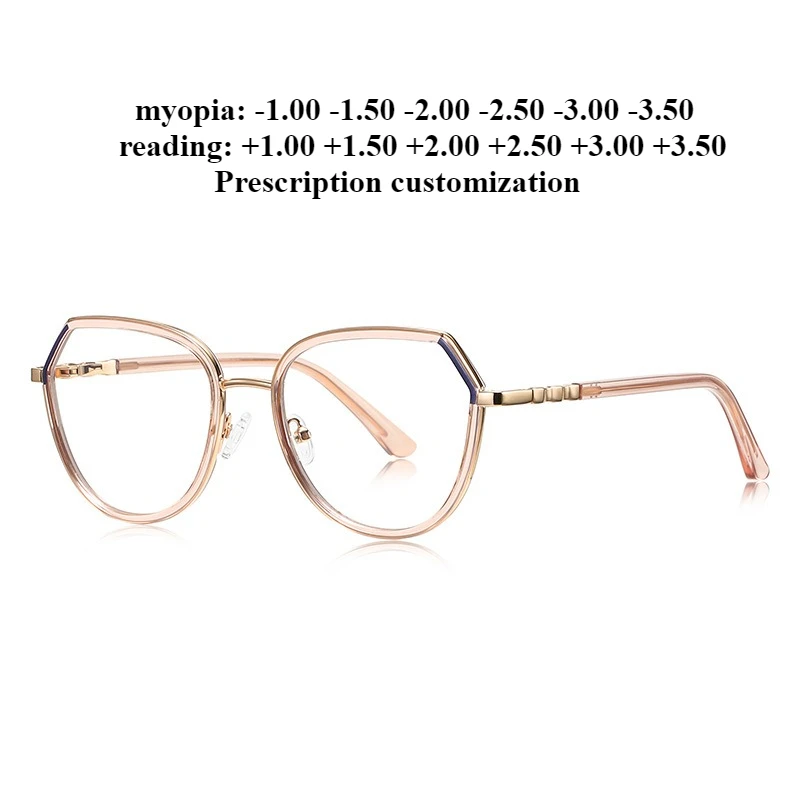 

53-19 Новые женские очки для чтения с защитой от синего света, полнокадровые металлические TR-кольца, плоское зеркало на заказ, близорукость по рецепту