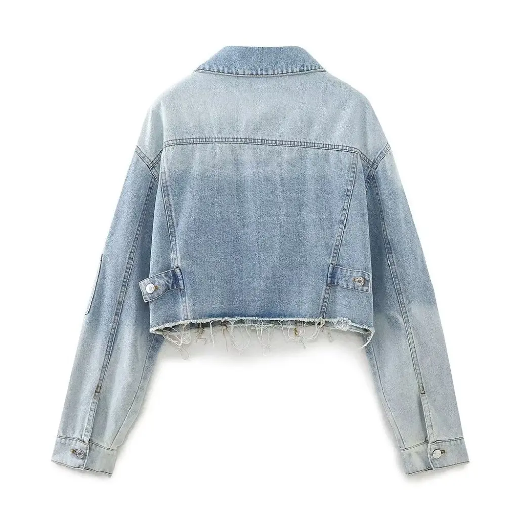 

Women's French Button Decoration Denim Short Jacket European American Style Clothing ZR Wholesale