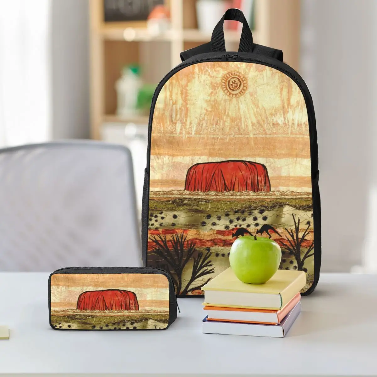 Australian Wildlife And Natural Scenery Backpack Student BookBag School Bag Shoulder Bags 3ps Insulated Lunch Bag Pencil Case