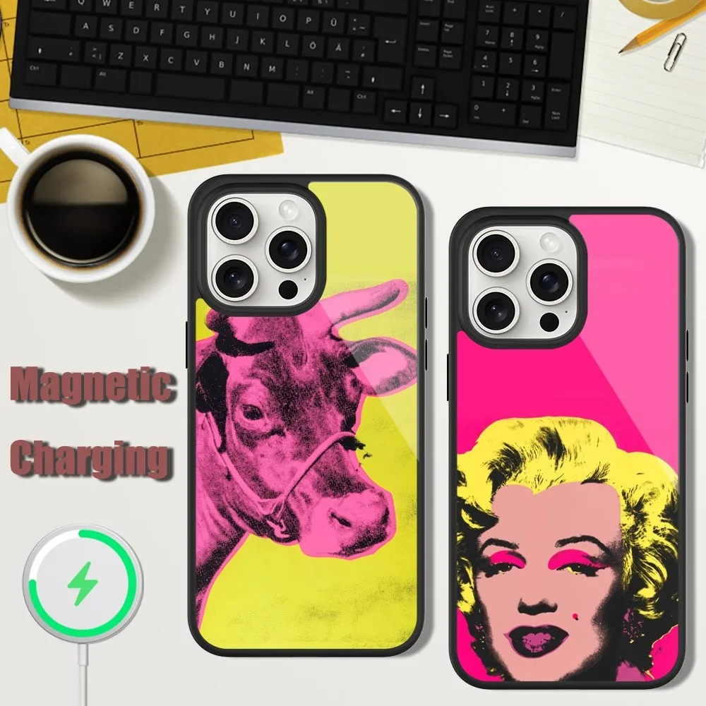 Andy Warhol Art Phone Case For iPhone 13 15 11 12 14 Plus Pro Max Glass Charging Magsafe Magnetic Cover