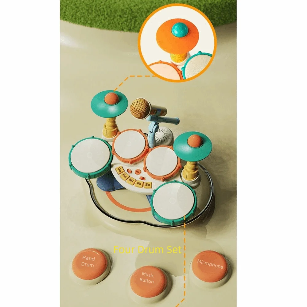 BPA Free Jazz Drum Set Light Up Wear Resistant Drum Set Adjustable Volume With Microphone Musical Montessori For Boys Girls