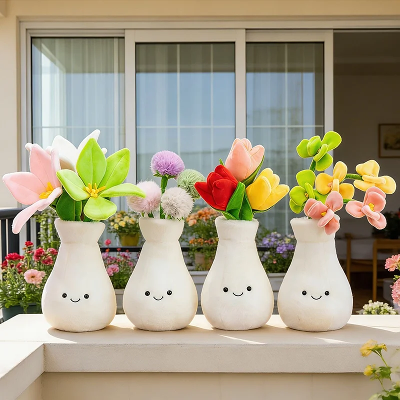 Künstliche Tulpen und Löwenzahn-Plüschblumen in Vase - Kreative Sträuße für Heimdekoration, Muttertag, Hochzeit, Geburtstag und Abschlussgeschenke