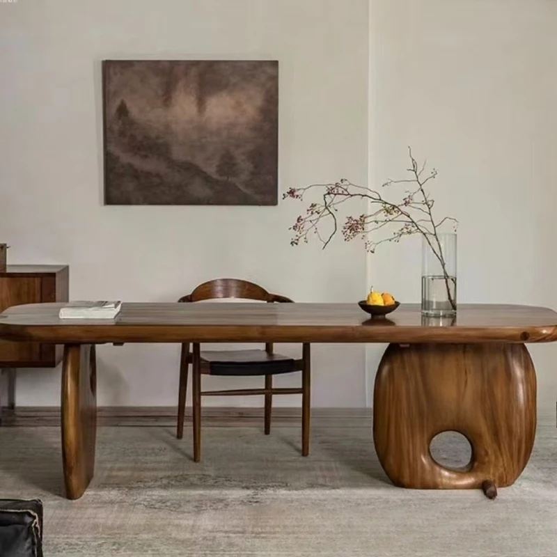 

Medieval wind all solid wood whole board tea table designer creative homestay dining table worktable desk