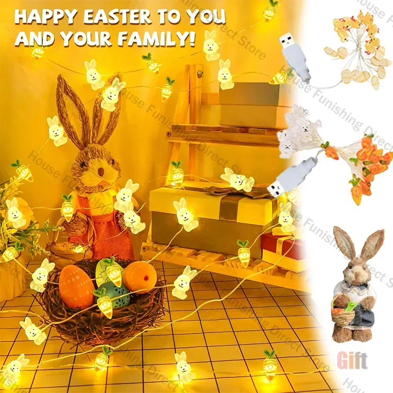 1/2M Easter String Lights Carrot Bunny Shape LED String Lights Easter Party Birthday Decoration Home Decoration Holiday Lighting