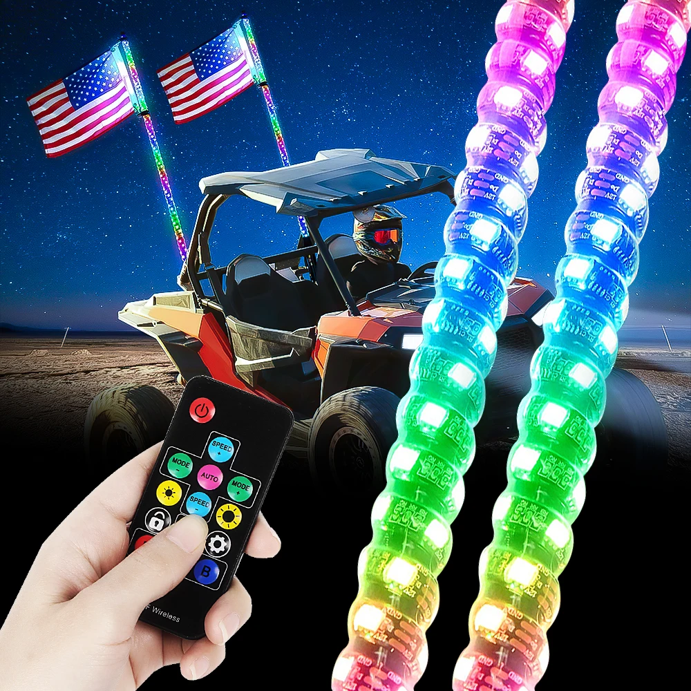 

RGB led Lights Whip for ATV/UTV,RZR,Trucks SxS, Jeep Renegade Offroad Waterproof Flagpole Lamp Bowlight Car Accsesories 2023