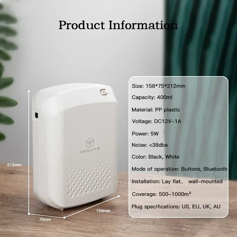 NAMSTE New Electric Aroma Diffuser Bluetooth 1000m³  Diffuser Essentail Oil  Aromatherapy Machine Device Electric Aromatic Oasis