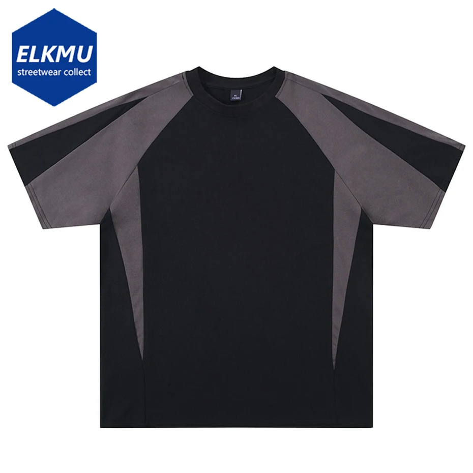 

Streetwear Hip Hop Men T Shirts Color Block Patchwork Loose Tee Tops Harajuku Oversized T-shirt