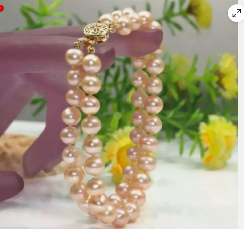 

2 ROW AAA 9-10MM SOUTH SEA PINK PEARL BRACELET 7.5-8 INCH 14Kp GOLD CLASP