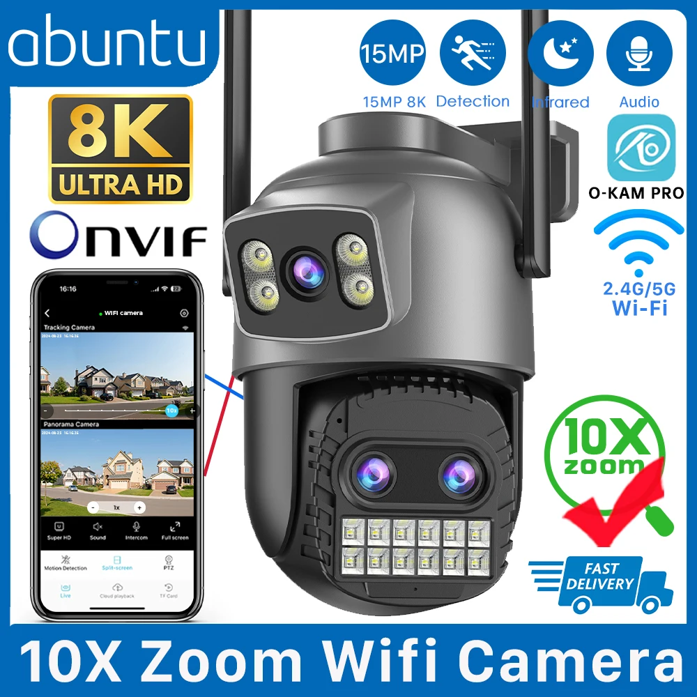 15MP 8K PTZ Wifi Camera 10X Zoom Outdoor Surveillance Camera 35M Long Distance Night Vision CCTV IP Security Camera Human Detect