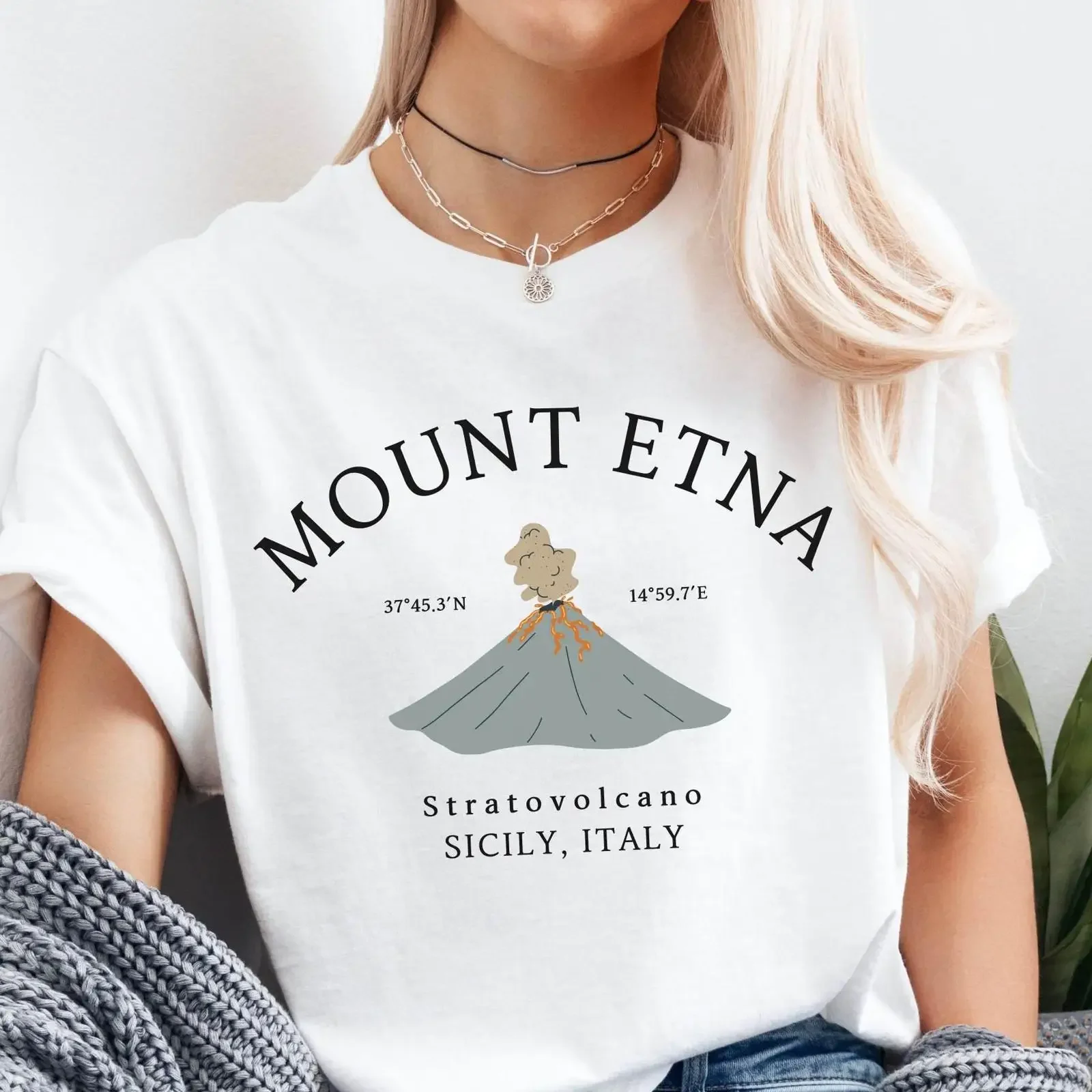 Camiseta Mount Etna, Italia, Sicilia, Volcán, estilo vintage, lavada, a la moda, para uso diario, ropa urbana, versátil, cómoda