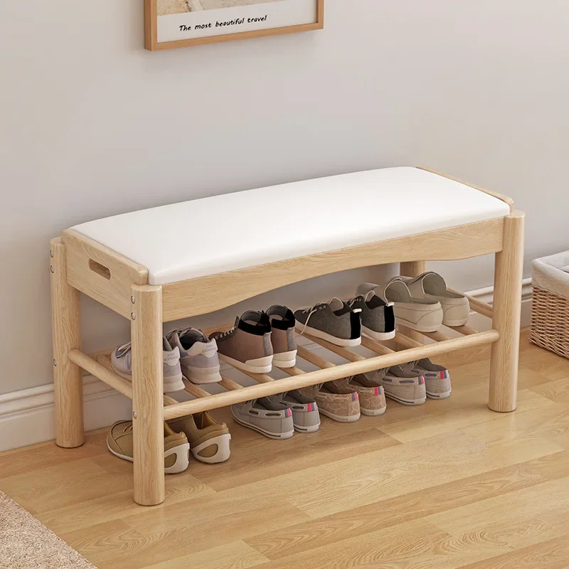 Solid wood shoe-changing stool household shoe-changing stool low stool soft bag shoe cabinet porch shoe rack wooden shoe-changin