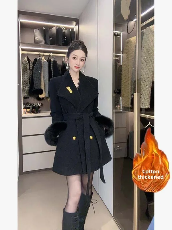 エレ・ティエネド コットン レディース コート ベルト付き 冬 2025 ファイオン フリップカラー スリムフィット ロング丈 スエット生地 TX0342