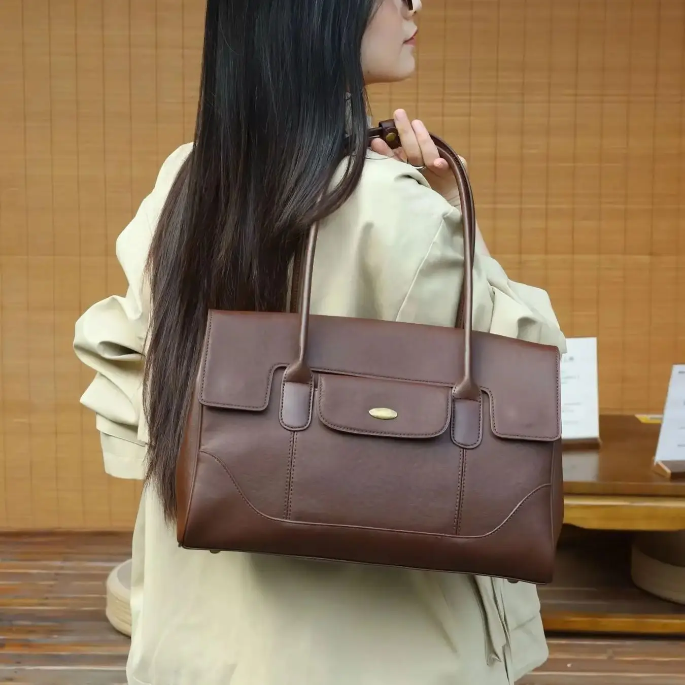 

Натуральная кожаная женская сумка через плечо класса люкс от дизайнерского бренда, большая женская сумка из воловьей кожи, деловая сумка для женщин