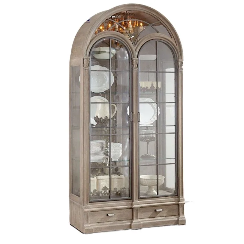 

American double-door wine cabinet glass decorative cabinet display cabinet architectural revival home living room retro old