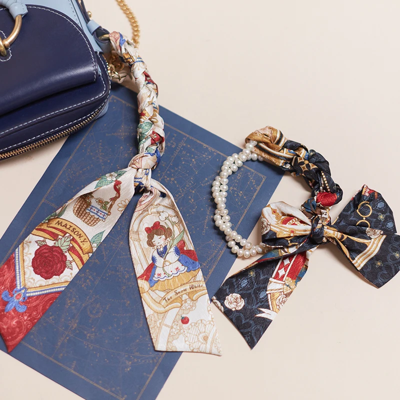 

Длинный шелковый шарф принцессы Fairy Tale, французские романтические шарфы, завязанная сумка, шелковый шарф, милый шарф-галстук, женский роскошный шарф