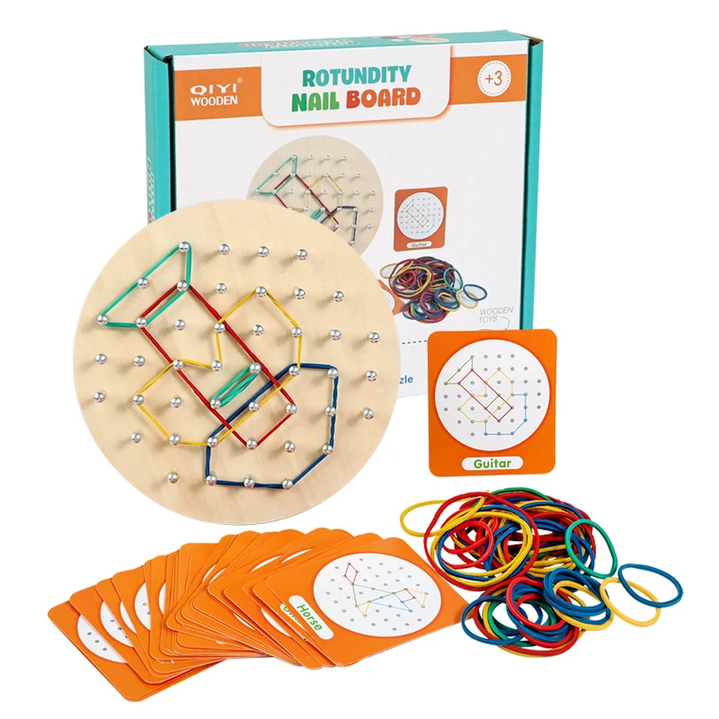 

Деревянная круглая доска для игры в гвоздики для детей - идеальный подарок на праздник, развивающий координацию рук и глаз, а также мышление.